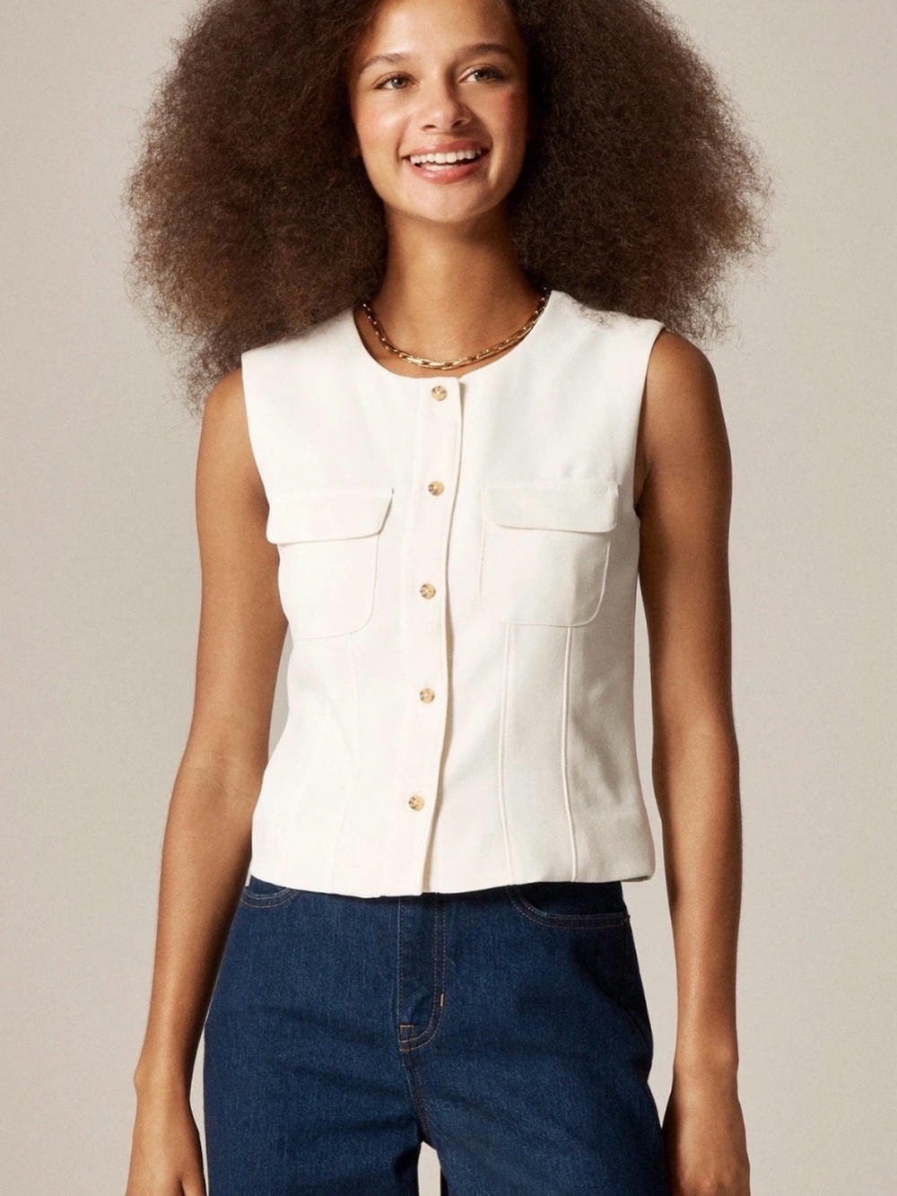 J.Crew City Crepe Crewneck Vest Ivory Cream Minimalist Chic Sz 6 Women’s NEW